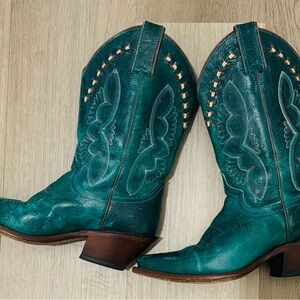 Justin Boots Teal Leather Western Heeled Boots